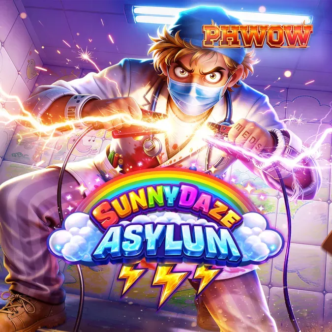 Isang detalyadong visual na paglalarawan ng Sunnydaze Asylum slot na nagpapakita ng makulay at madilim na tema nito.